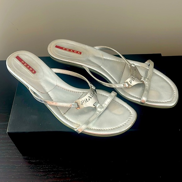 Prada Shoes - PRADA Sport Silver Slides